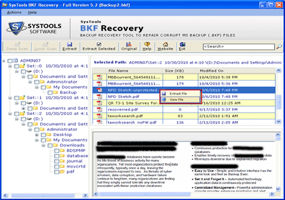 Click to view Repair BKF File Software 5.4 screenshot